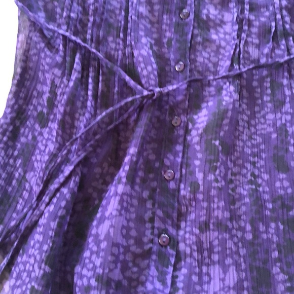 Lightweight purple button down blouse with tie - Picture 4 of 5